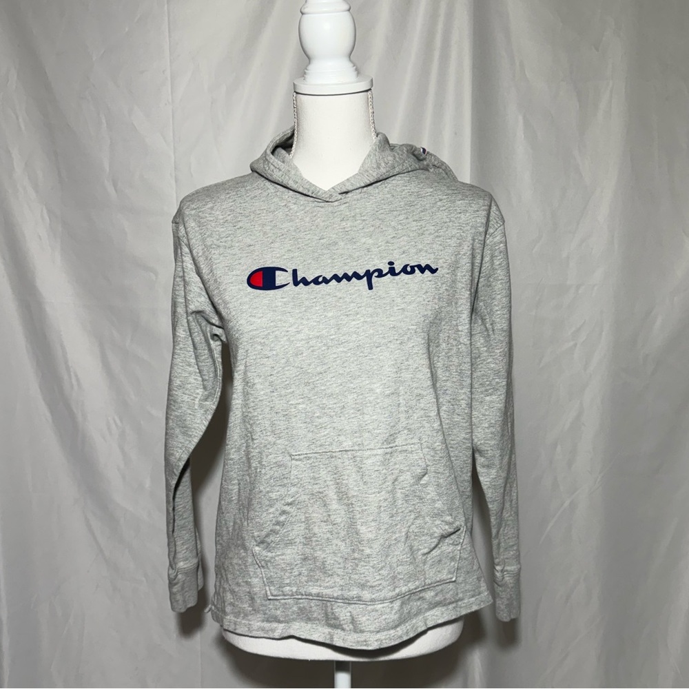 Champion Hoodie Top Gray Long Sleeve with Front Pocket Womens Small